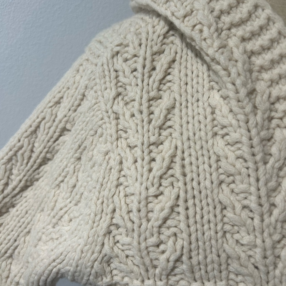 Vintage Lambswool Cream Knit Hooded Chunky Cardigan Sweater - Picture 4 of 4